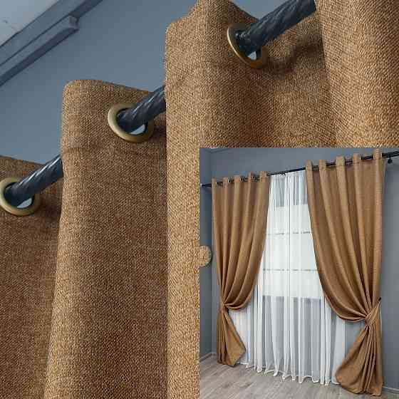 Комплект штор на люверсах VR-Textil Льон ELEMENTA № 1865ш Світло-коричневий 150х270см 2 шт (37-0274) Київ