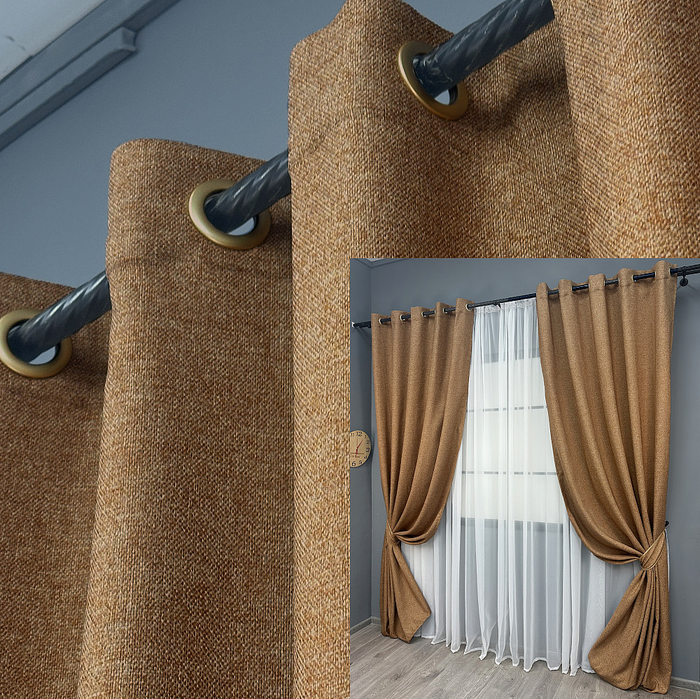 Комплект штор на люверсах VR-Textil Льон ELEMENTA № 1865ш Світло-коричневий 150х270см 2 шт (37-0274) Київ - фото 1