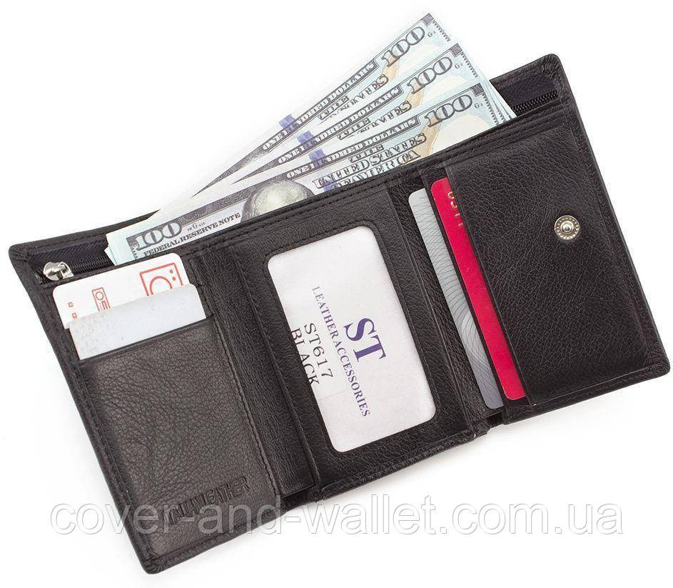 Шкіряний жіночий гаманець невеликого розміру з монетницею ST 617 чорний Київ - фото 4