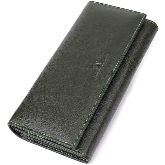 Стильний гаманець у два складення з натуральної шкіри ST Leather 23066 Зелений Київ