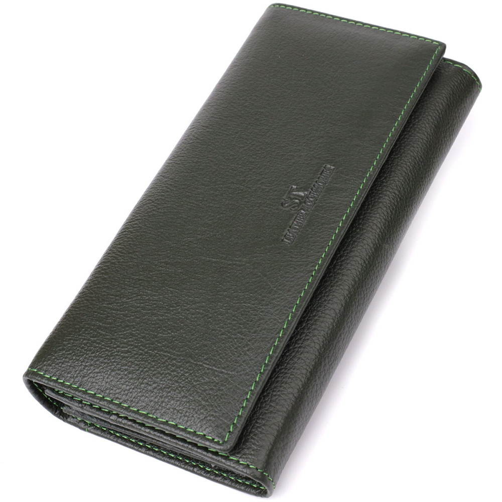 Стильний гаманець у два складення з натуральної шкіри ST Leather 23066 Зелений Київ - фото 1