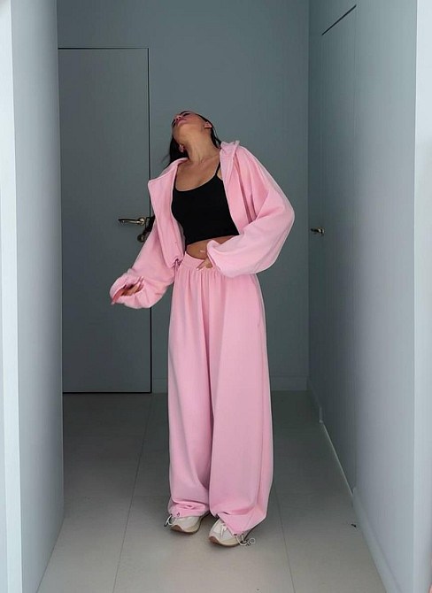 Женский базовый повседневный теплый костюм двойка из трехнитки на флисе Розовый, 46/50 Одесса - изображение 1