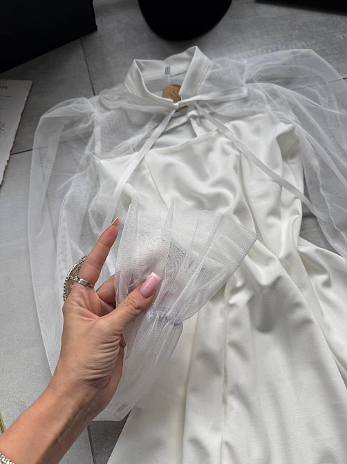 Женское нежное платье с рукавами из сеточки креп дайвинг Молочный, 42/44 Одесса - изображение 6