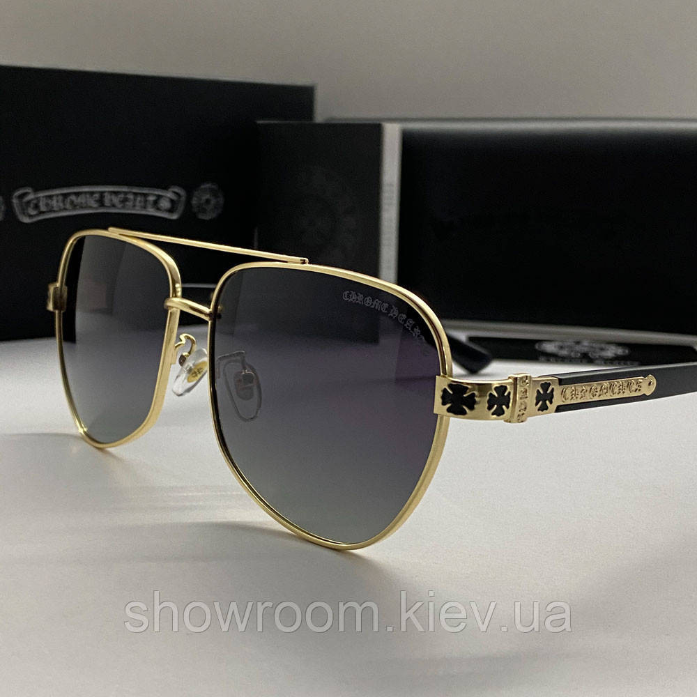 Чоловічі сонцезахисні окуляри Chrome Hearts 5078 gold Київ - фото 1
