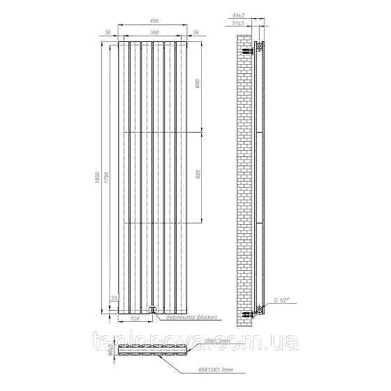 Вертикальный радиатор Largo Double 456х1800-6, anticor, белый Черновцы