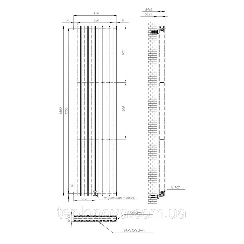 Вертикальный радиатор Largo Double 456х1800-6, anticor, белый Черновцы - изображение 5