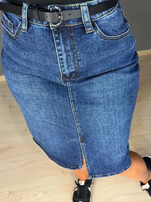 Спідниця жіноча джинсова Vanver 8235 з ременем та розрізом синя, синій, 33, 33, 95 см, 120 см Київ - фото 4