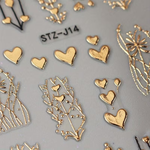 3D наклейки для ногтей золотые с сердцами – набор 2 шт Киев - изображение 2