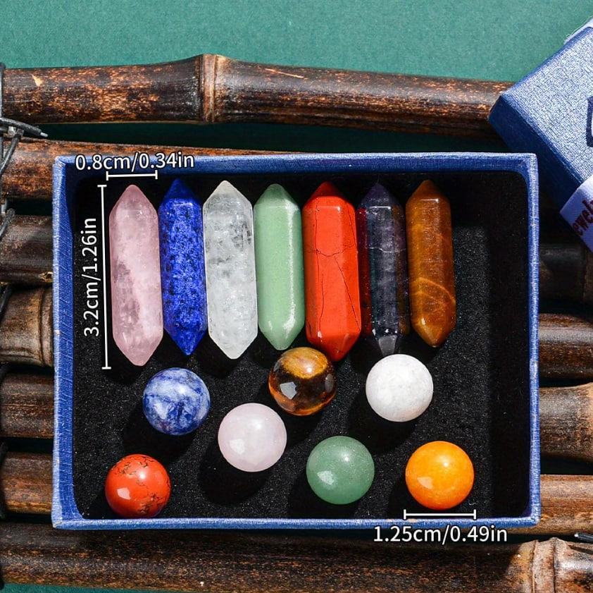 Набір натуральних кристалів 7 чакр, каміння для медитації в мішечку, шестигранне каміння та сфери -  Київ - фото 3
