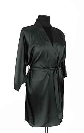 Халат женский шелк под пояс длина 90см Черный 3XL/4XL Харьков