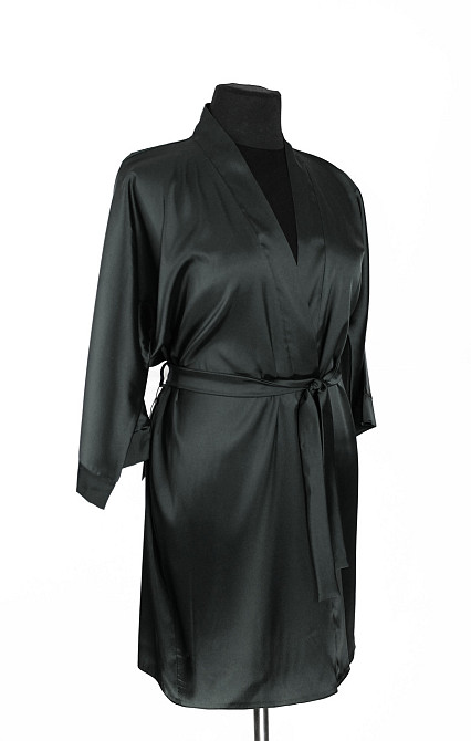 Халат женский шелк под пояс длина 90см Черный 3XL/4XL Харьков - изображение 3