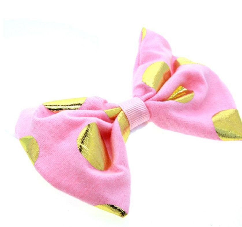 Дитяча рожева пов'язка в золотий горох - окружність 34-54см, розмір банта 13см Київ - фото 3