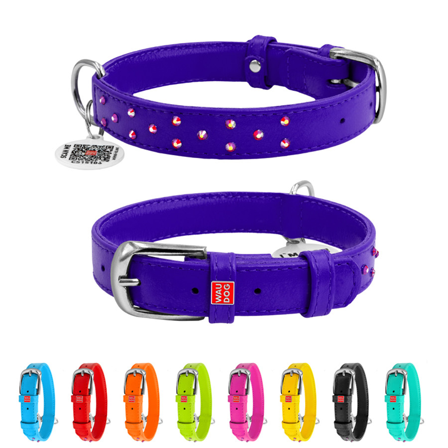 Нашийник для собак шкіряний WAUDOG Glamour з QR паспортом, з клейовими стразами, Ш 20 мм, Дов 3 Коломыя - изображение 1