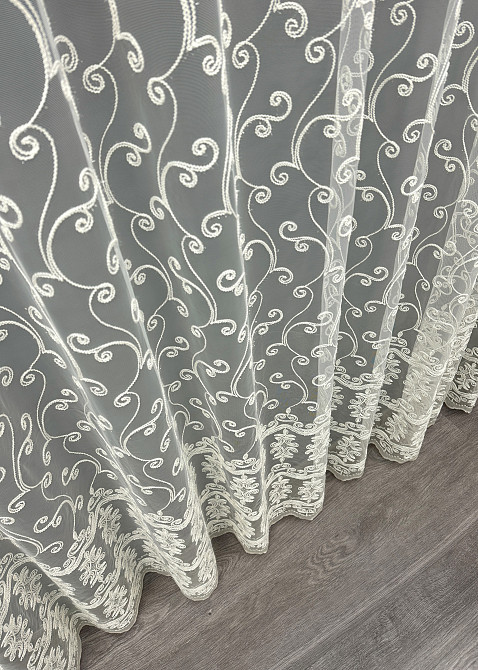 Тюль VR-Textil 1854т Фатин с вышивкой Корд Молочный 300х270 см (40-208) Киев - изображение 8