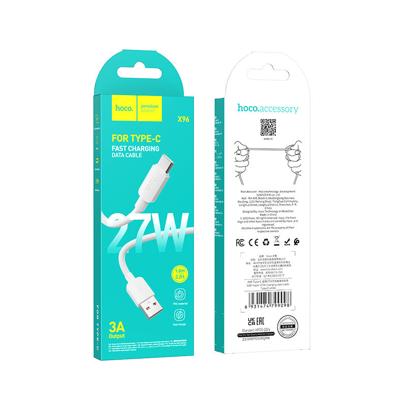 Кабель HOCO X96 Hyper 27W charging data cable Type-C White Одеса - фото 2