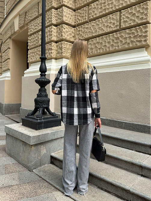 Жіноча трендова сорочка з розрізом на рукавах турецька фланель-байка. Чорний, 42/44 Одеса - фото 5