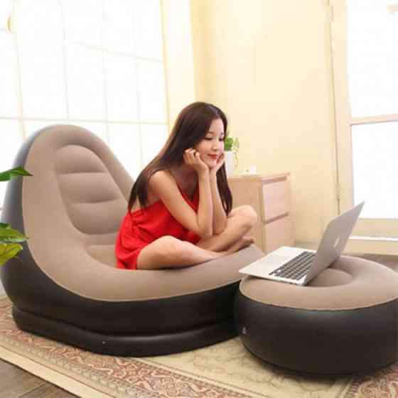 Надувное кресло с пуфом для отдыха AIR SOFA велюровое SM-27 Львов