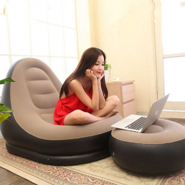 Надувное кресло с пуфом для отдыха AIR SOFA велюровое SM-27 Львов - изображение 4