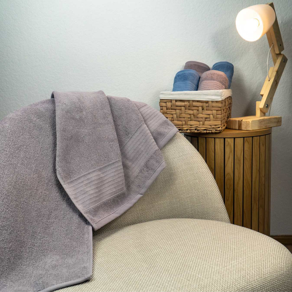 Рушник махровий для душу GM Textile 100х150см Line 400г/м2 (Попелястий) Суми - фото 4