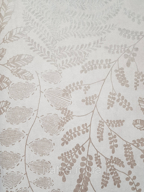Обои виниловые на флизелине AS creation The Bos 0.53х10 листья ветки бежевые перламутр на белом Киев - изображение 2