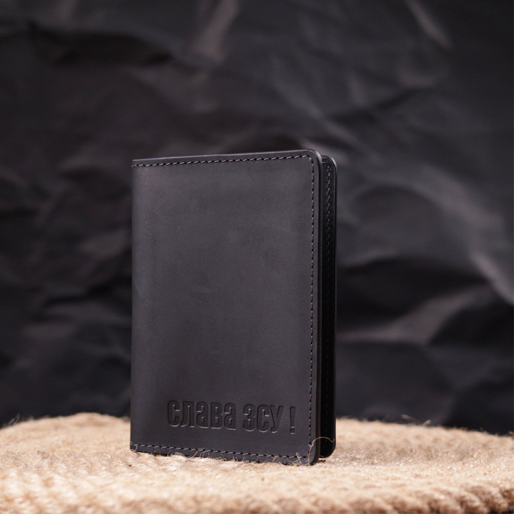 Обложка из винтажной кожи на военный билет Слава ЗСУ GRANDE PELLE 16750 Черная Киев - изображение 3