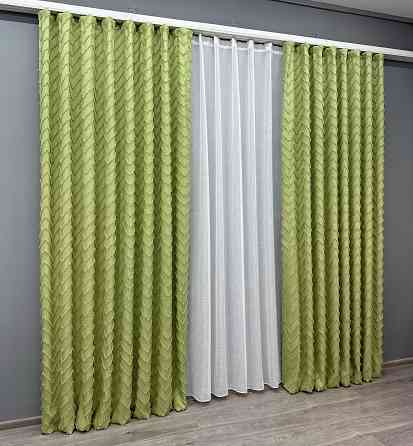 Комплект штор VR-Textil Лен Букле № 1805ш Оливковый 100х295 см 2 шт (31-850) Киев