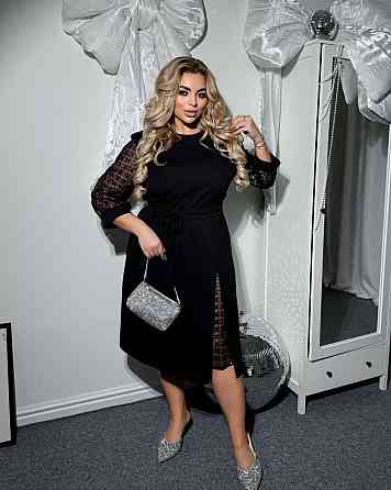 Жіноча святкова сукня батал зі вставками креп дайвінг + сітка 56/58 Одеса