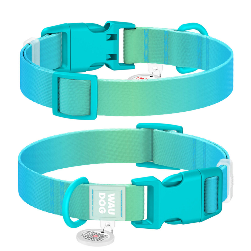 Нашийник для собак з нейлону WAUDOG Nylon Recycled з QR паспортом, градієнт, пластиковий фастекс, M, Ш 20 мм, Дов 28-40 см, блакитний Київ - фото 1