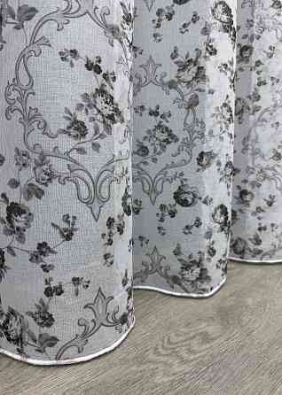 Тюль з батиста, колекція "Flora" колір білий з чорно-білим принтом 909т Київ
