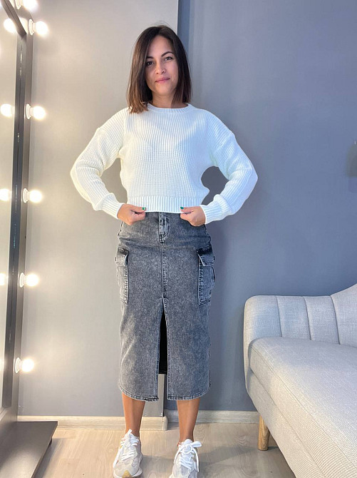 Юбка женская Zeo Basic 3580 джинсовая карманы по бокам разрез впереди длинная серая, серый, 36 Киев - изображение 6