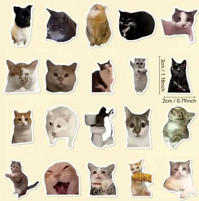 Набір наліпок з мемами про смішних котів (100 шт.) з коробкою для зберігання, стикербомбінг коти Київ - фото 3