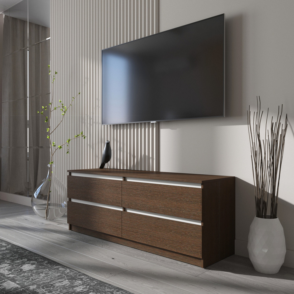 Тумба под телевизор VAYS R-6 Венге Темный-Белые планки, 4 ящика без ручек, ЛДСП, 140×40×53 см Львов - изображение 1