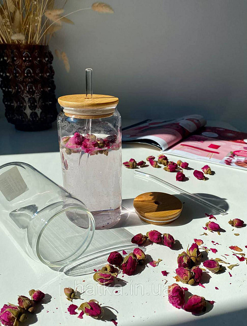 Склянка коктейльна "Слоік" 530 мл із кришкою і трубочкою прозора для дому та ресторану 102-769 Київ - фото 5