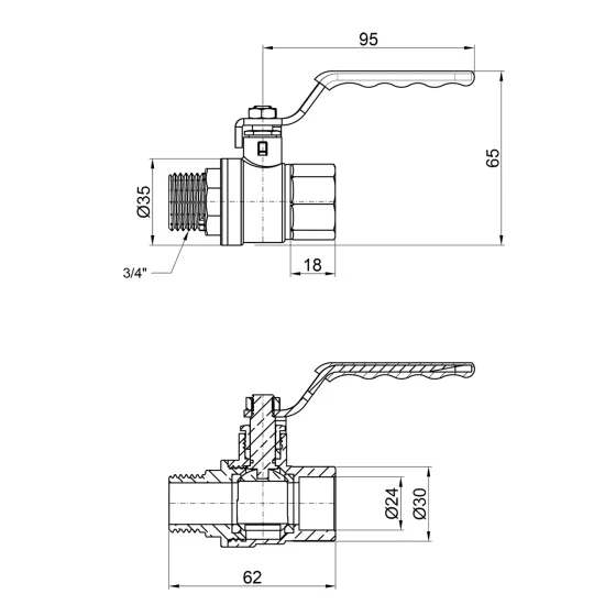 Кран кульовий Thermo Alliance Standart 3/4" ВН для води (важіль) SD605NW20PN40 Київ