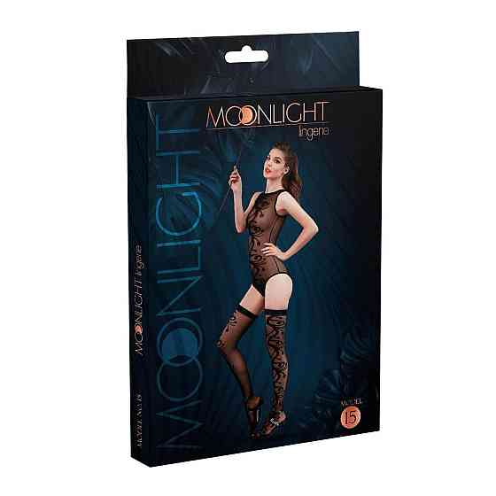 Комплект: боді та панчохи Moonlight Model 15 XS-L Black, з квітковим вертикальним малюнком Sex Aura Київ