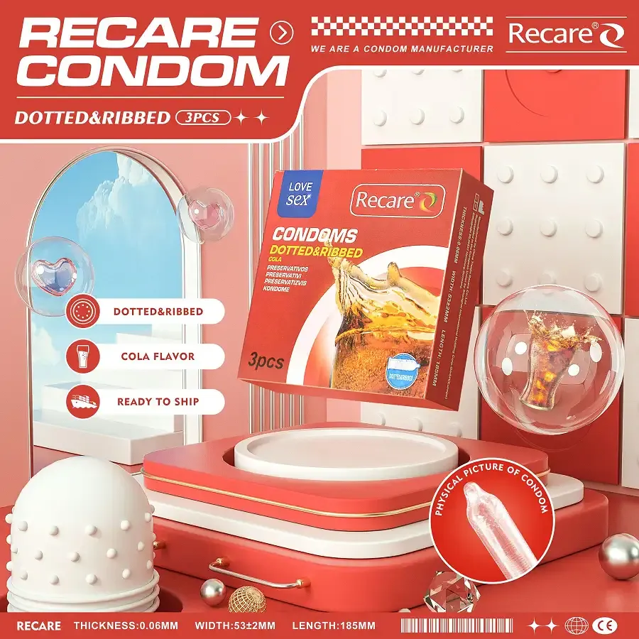 Презервативи Recare Cola Dotted&Ribbed Condoms 3 шт, з пухирцями та ребрами, аромат: Кола Львів - фото 7