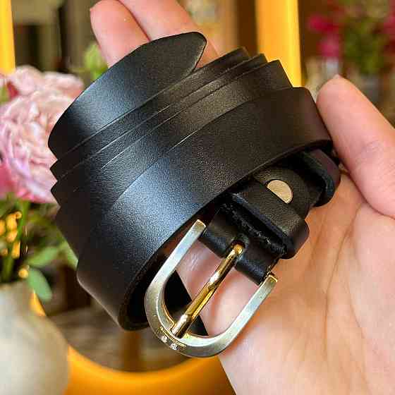 Шкіряний жіночий ремінь в чорному кольорі 6094 Київ