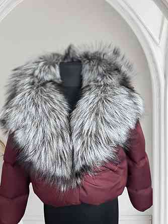 Жіноча куртка пуффер з натуральним хутром чорнобурки Бордовий XS-XL Харків