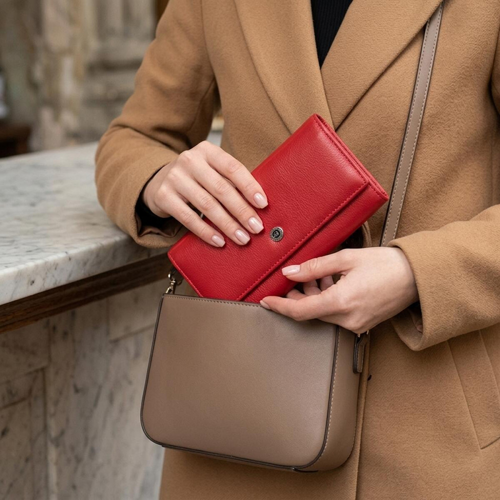 Вместительный женский кошелек с двумя клапанами из натуральной кожи ST Leather 22695 Красный Киев - изображение 12