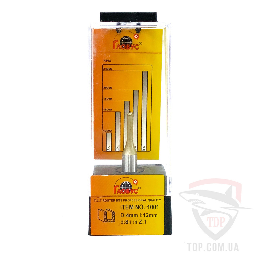 Фреза по дереву ГЛОБУС пазовая прямая однозубая 1001 D4 d8 h12 z1 Коломыя - изображение 1