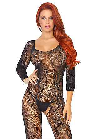 Бодістокінг Leg Avenue Swirl Lace Bodystocking One size Black, ажурна тканина, доступ Sex Aura Київ