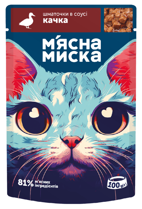 Влажный корм для взрослых кошек Мясная миска кусочки в соусе с уткой, 100 г Винница - изображение 1