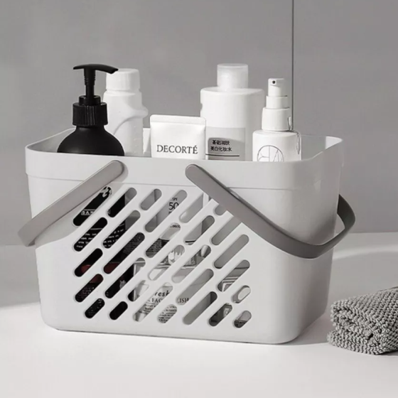 Пластиковий кошик для ванної кімнати 27×18×18см, органайзер для дому, кошик з ручками, сірий колір Кам'янець-Подільський