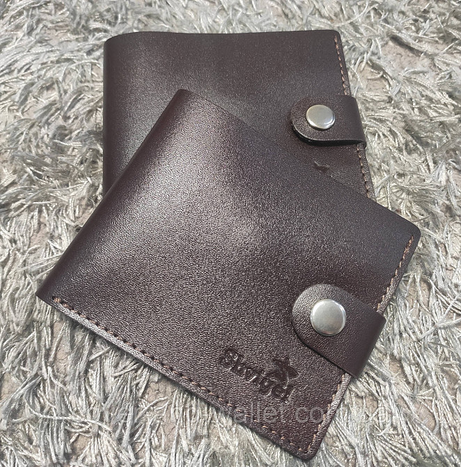 Тонкий маленький мужской кожаный кошелёк на кнопке Shvigel Киев - изображение 2