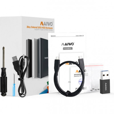 Кишеня зовнішня Maiwo 2*HDD 2.5&quot; SATA/SSD up to 9.5mm USB3.1 GEN2 Type-C, RAID 0,1 (K25272C) Вінниця - фото 3