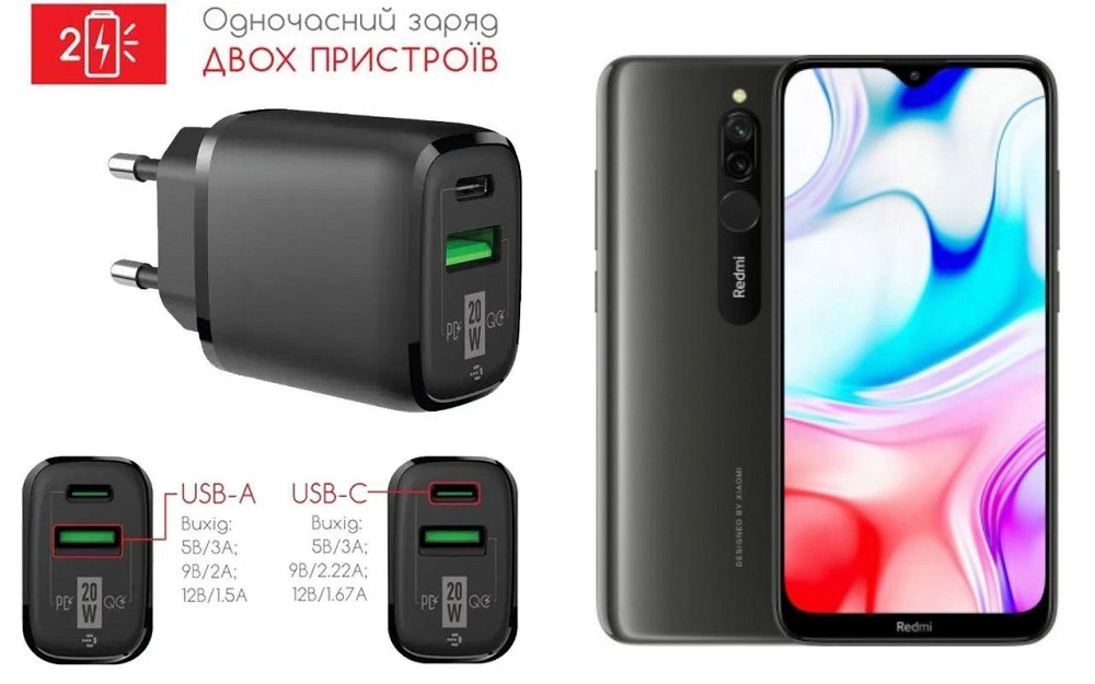 Сетевое зарядное устройство для Xiaomi Redmi 8, 20W 3A, Quick Charge 3.0 Киев - изображение 1