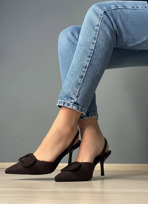 Туфли женские Meideli 566-23 slingback лодочки с пряжкой экозамша коричневые, 38, 24 см Киев - изображение 15