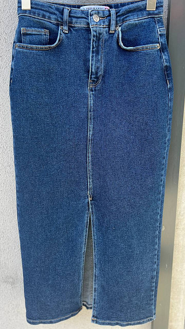 Спідниця жіноча Zeo Basic 3805 джинсова розріз з попереду довга стрейчева синій, синій, 34 Київ - фото 2