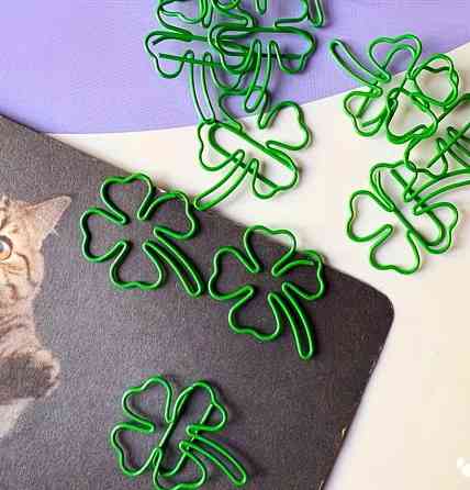 Набір скріпок у формі конюшини 10 шт, металеві декоративні скріпки для паперу, кліпси для планера та щоденника Київ