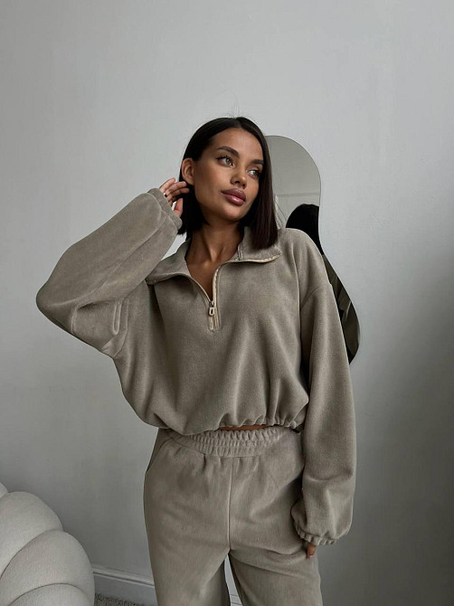 Жіночий теплий костюм-двійка в спортивному стилі турецький двосторонній фліс Сірий, 46/48 Одеса - фото 5